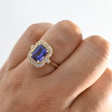 Tanzanite Emerald Cut 2.44 Carat Ring In 14K Yellow Gold With Accent Diamonds(RG0041)