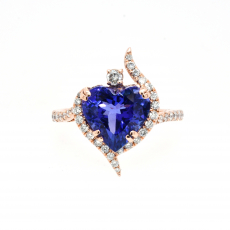Tanzanite Heart Shape 3.77 Carat With Accent Diamonds Ring In 14k Rose Gold