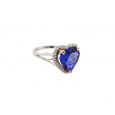 Tanzanite Heart Shape 6.86 Carat Ring in 14K Dual Tone (White/Rose) Gold with Accent Diamonds