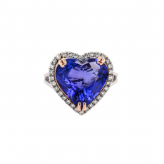Tanzanite Heart Shape 6.86 Carat Ring in 14K Dual Tone (White/Rose) Gold with Accent Diamonds