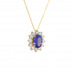 Tanzanite Oval 0.80 Carat Pendant with Accent Diamonds in 14k Yellow Gold ( Chain Not Included )