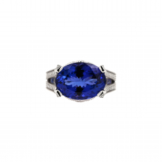 Tanzanite Oval 10.20 Carat Ring in 14K White Gold with Accent Diamonds
