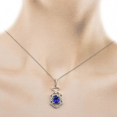 Tanzanite Oval 2.03 Carat Pendant With Diamond Accent in 14K White Gold ( Chain Not Included )