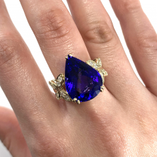 Tanzanite Pear Shape 11.96 Carat Ring with Accent Diamonds in 14K Yellow Gold
