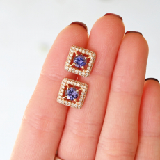 Tanzanite Round 1.13 Carat Earrings with Accent Diamonds in 14K Rose Gold