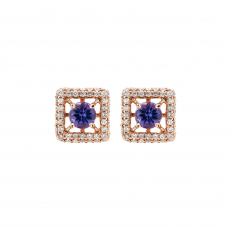 Tanzanite Round 1.13 Carat Earrings with Accent Diamonds in 14K Rose Gold