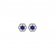 Tanzanite Round 1.24 Carat Earrings In 14k White Gold With Accent Diamonds