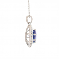 Tanzanite Round 1.99 Carat With Diamond Accent Pendant in 14K White Gold ( Chain Not Included )
