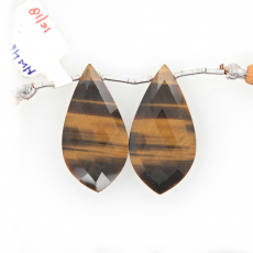 Tigereye Drop Leaf Shape 35x18mm Drilled Bead Matching Pair