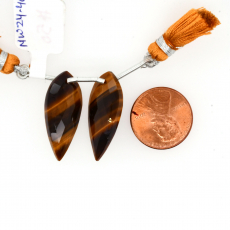 Tiger's eye Drop Leaf Shape 28x12mm Drilled Bead Matching Pair