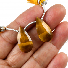 Tiger's Eye Drops Almond Shape 22x12mm Drilled Beads Matching Pair
