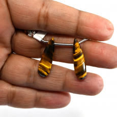 Tiger's Eye Drops Almond Shape 24x7mm Drilled Beads Matching Pair