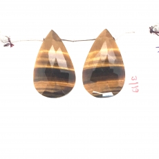 Tiger's Eye Drops Almond Shape 25x15mm Drilled Beads Matching Pair