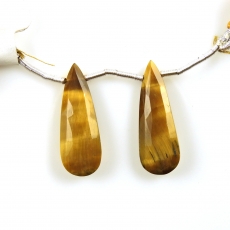 Tiger's Eye Drops Almond Shape 27x10mm Drilled Beads Matching Pair