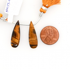 Tiger's Eye Drops Almond Shape 27x9mm Drilled Bead Matching Pair