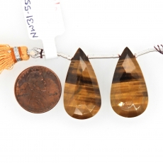 Tiger's Eye Drops Almond Shape 28x15mm Drilled Beads Matching Pair