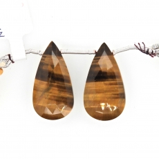 Tiger's Eye Drops Almond Shape 28x15mm Drilled Beads Matching Pair