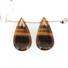 Tiger's Eye Drops Almond Shape 29x16mm Drilled Beads Matching Pair