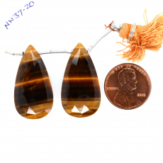 Tiger's eye Drops Almond Shape 30x16mm Drilled Bead Matching Pair