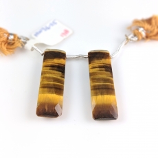 Tiger's Eye Drops Baguette Shape 36x10mm Drilled Beads Matching Pair