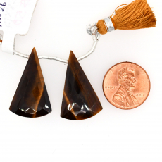 Tiger's eye Drops Conical Shape 28x17mm Drilled Beads Matching Pair