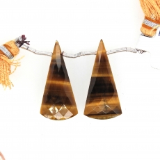 Tiger's Eye Drops Conical Shape 29x13mm Drilled Beads Matching Pair