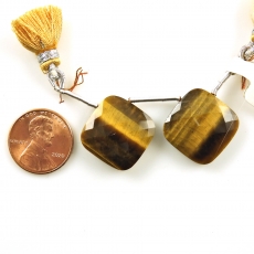 Tiger's Eye Drops Cushion Shape 18x18mm Drilled Beads Matching Pair