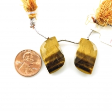 Tiger's Eye Drops Fancy Shape 26x14mm Drilled Beads Matching Pair