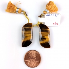 Tiger's eye Drops Fancy Shape 28x12mm Drilled Beads Matching Pair
