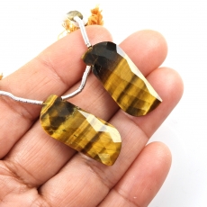 Tiger's Eye Drops Fancy Shape 29x12mm Drilled Beads Matching Pair