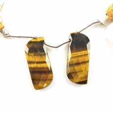 Tiger's Eye Drops Fancy Shape 29x12mm Drilled Beads Matching Pair