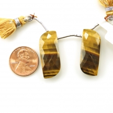 Tiger's Eye Drops Fancy Shape 30x12mm Drilled Beads Matching Pair
