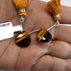 Tiger's Eye Drops Heart Shape 15x15mm Drilled Beads Matching Pair