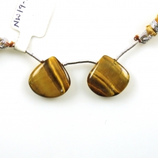 Tiger's Eye Drops Heart Shape 17x17mm Drilled Beads Matching Pair