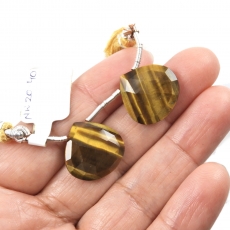 Tiger's Eye Drops Heart Shape 18x18mm Drilled Beads Matching Pair