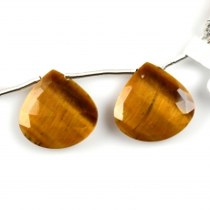 Tiger's Eye Drops Heart Shape 19x19mm Drilled Beads Matching Pair