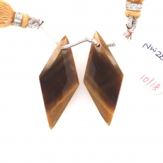 Tiger's eye Drops Kite Shape 36x15mm Front To Back Drilled Beads Matching Pair