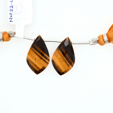 Tiger's Eye Drops Leaf Shape 24x14mm Drilled Beads Matching Pair