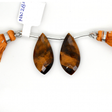 Tiger's eye Drops Leaf Shape 26x13mm Drilled Bead Matching Pair