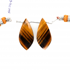 Tiger's eye Drops Leaf Shape 30x14mm Drilled Bead Matching Pair