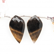 Tiger's Eye Drops Leaf Shape 30x18mm Drilled Beads Matching Pair