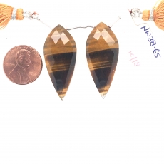 Tiger's eye Drops Leaf Shape 35x15mm Drilled Beads Matching Pair