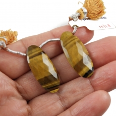 Tiger's Eye Drops Oval 28x12mm Drilled Beads Matching Pair
