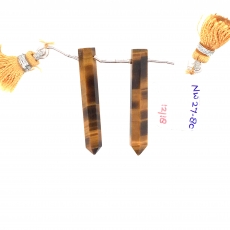 Tiger's eye Drops Pencil Shape 48x5mm Drilled Bead Matching Pair