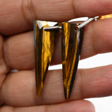Tiger's Eye Drops Trillion Shape 33x12mm Front to Back Drilled Beads Matching Pair