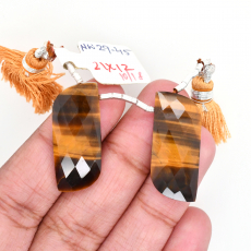 Tiger's Eye Drops Wave Shape 21x12mm Drilled Beads Matching Pair