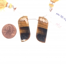 Tiger's Eye Drops Wave Shape 32x13mm Drilled Beads Matching Pair