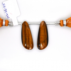 Tiger's eye Drops Wing Shape 28x11mm Drilled Bead Matching Pair