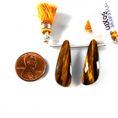 Tiger's Eye Drops Wing Shape 30x10mm Drilled Beads Matching Pair