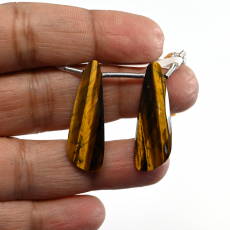 Tiger's Eye Drops Wing Shape 30x10mm Drilled Beads Matching Pair